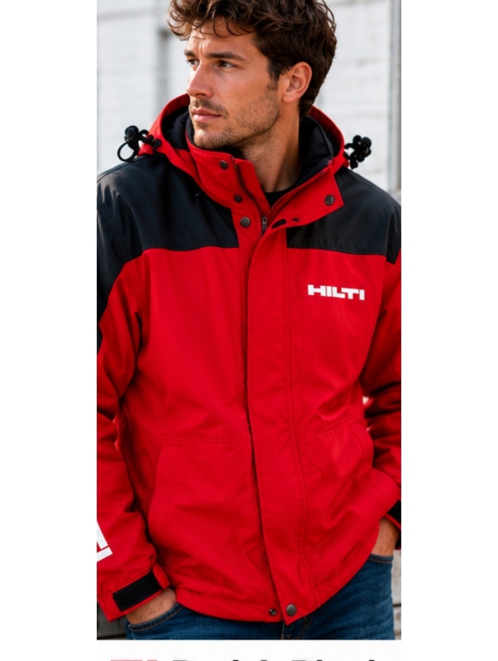 Hilti Red and Black Hooded Waterproof Work Jacket Men’s XL Tall